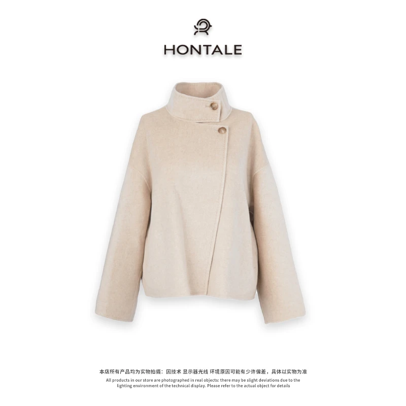 【达人专属】红太百搭秋冬羊绒立领短款女大衣DW121028