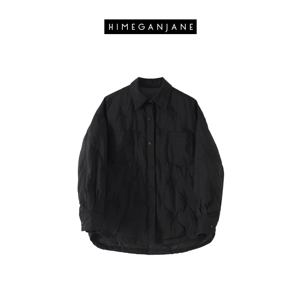 HIMEGANJANE 90白鸭绒小马刺绣中长款衬衫式羽绒外套11662