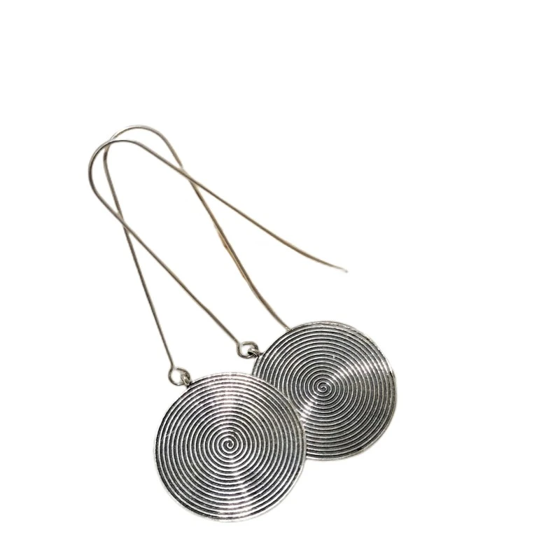 925银银制品 美雅家民族风复古手工足银时尚圆百搭长款圆片耳环