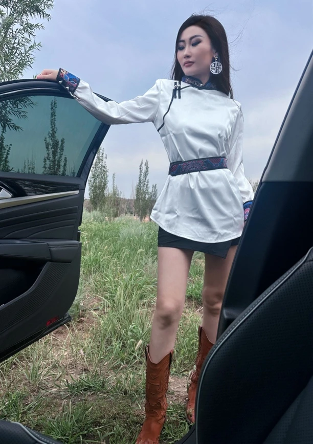 Adiya brand 仿真丝民族元素休闲气质女款衬衫上衣衬衣