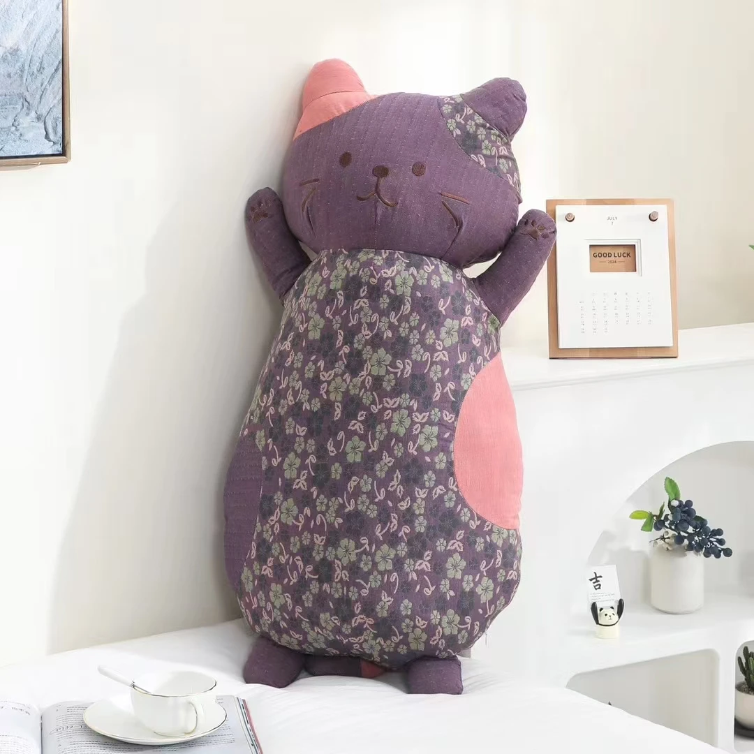 （招财猫-玩偶抱枕）全棉色织三层纱加厚婴幼儿成人抱枕多功能枕