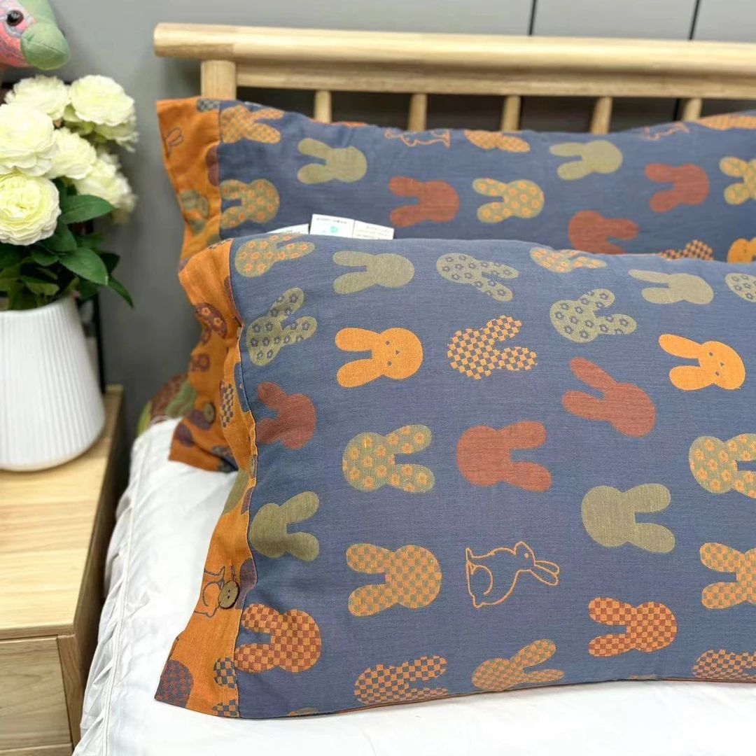 (枕套）A类纯棉双层有氧纱枕套一对装48+74左右（兔头）