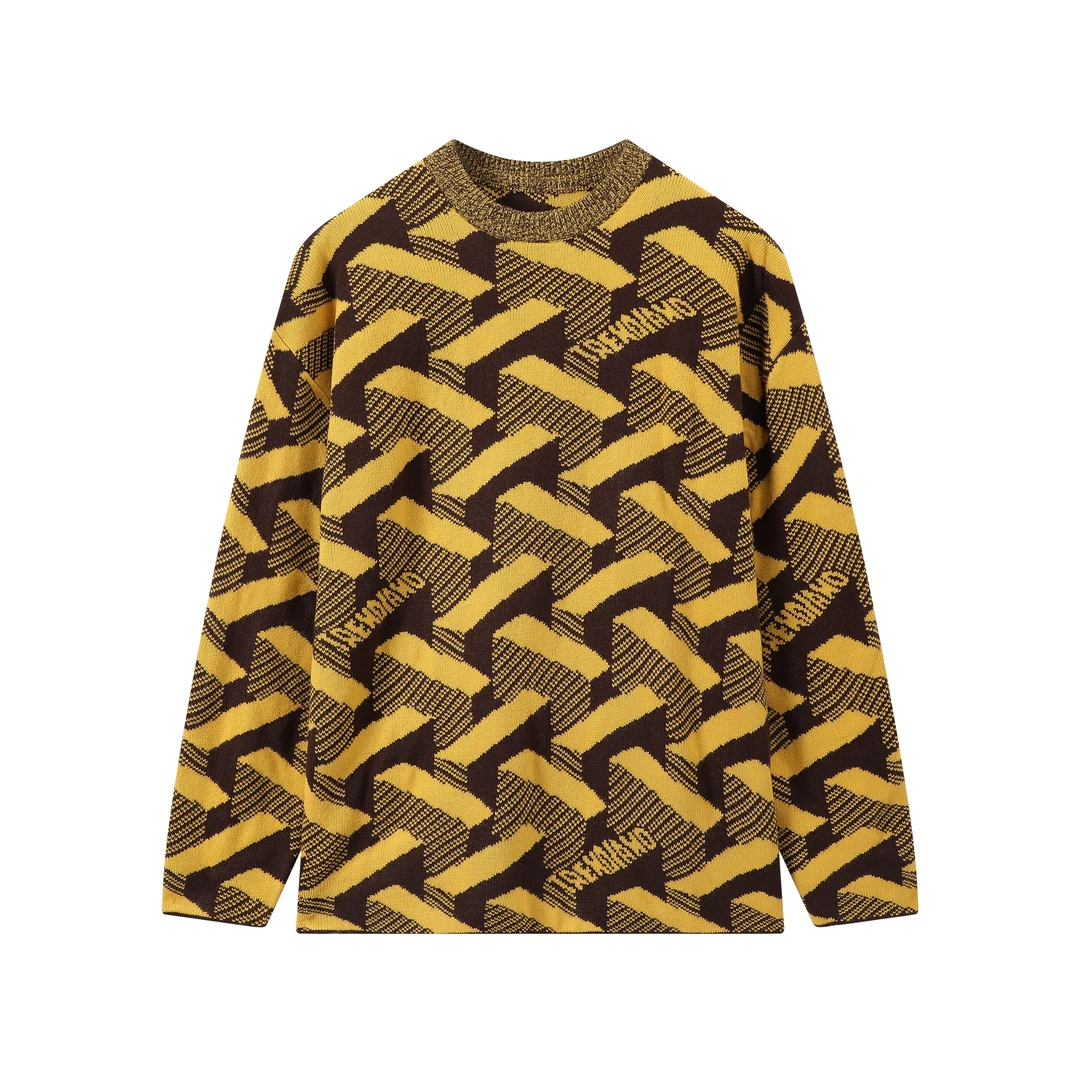 350-4032350（宽松型）秋冬经典黄格纹韩系针织套头毛衣