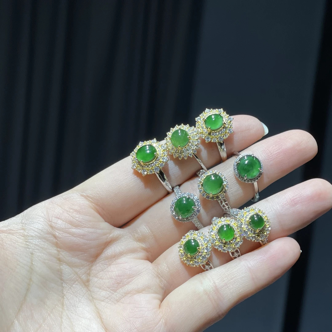 非金属玻璃戒指 YS8747 绿色FC圆形带闪戒指