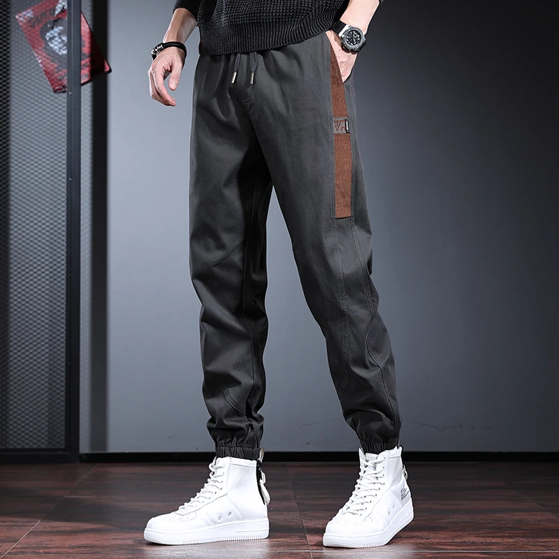 大码工装潮流男秋冬款潮牌哈伦束脚裤百搭水洗痞帅抽绳小脚休闲裤