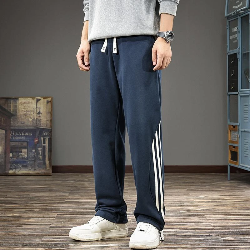 夏季新款直筒条纹运动裤男美式复古潮牌重磅垂感卫裤宽松休闲长裤