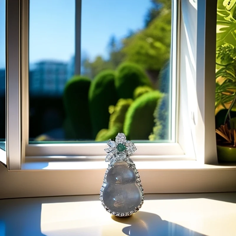 天然石英质玉葫芦精美时尚吊坠925银