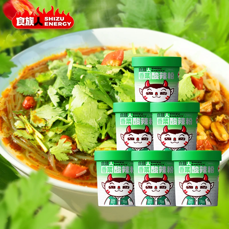 食族人香菜酸辣粉108g*6桶整箱装 重庆风味红薯粉 香菜方便速食