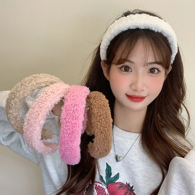 羊羔毛高颅顶发箍女风毛绒洗脸头箍秋冬网红压发卡束发带头饰