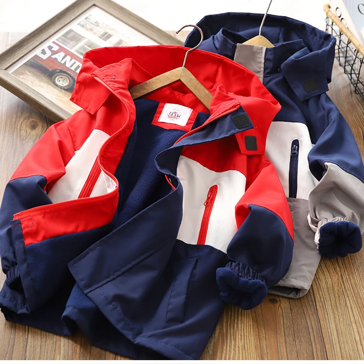 男童加绒外套2024秋冬款新款儿童拼接时尚保暖防风上衣宝宝冲锋衣