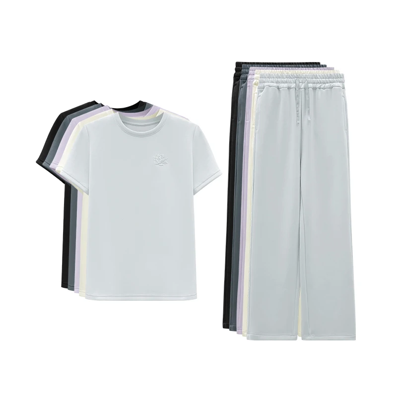 【橙庐】214216玉兰花刺绣空气棉套装 莫代尔舒适女士春夏运动时尚