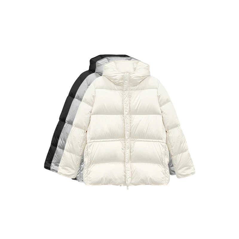 【橙庐】2024807三防连帽抽绳珠光羽绒服 90白鹅绒女士保暖宽松时尚