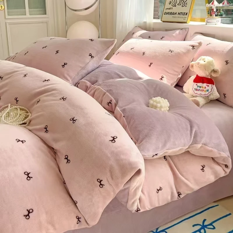 蒂雅 牛奶绒加绒加厚床上用品四件套双面绒防寒三四件套毛绒绒被