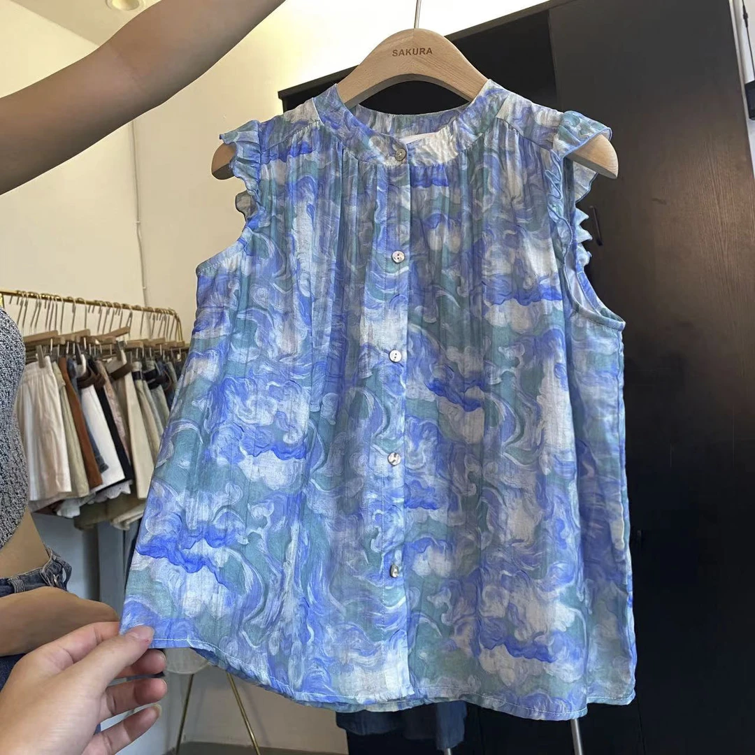 璎婲sᴀᴋᴜʀᴀ【海底星空】岚韩版夏季洋气晕染设计感小众减龄飞袖衬衫