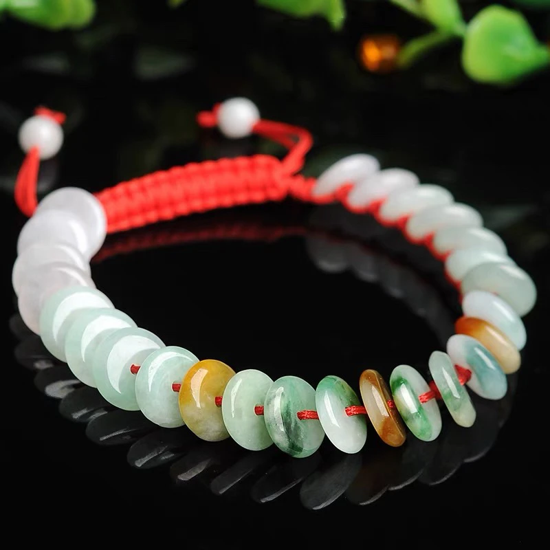 天然翡翠平安扣手链 男女款玉石编织手串