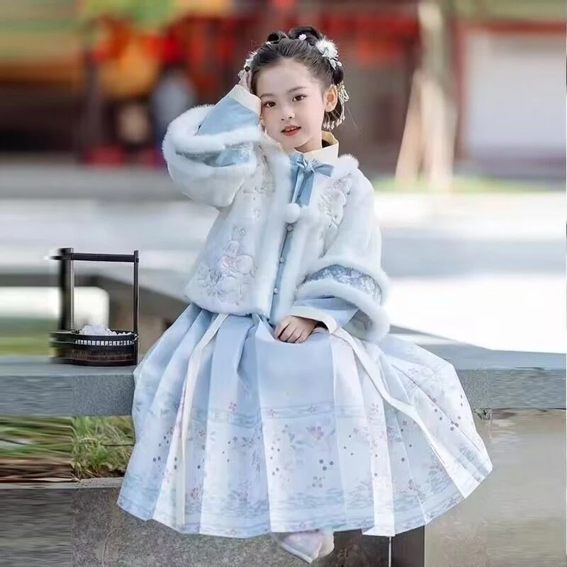 女童汉服加绒拜年服冬款加厚中国风儿童古装唐装马面裙冬季新款