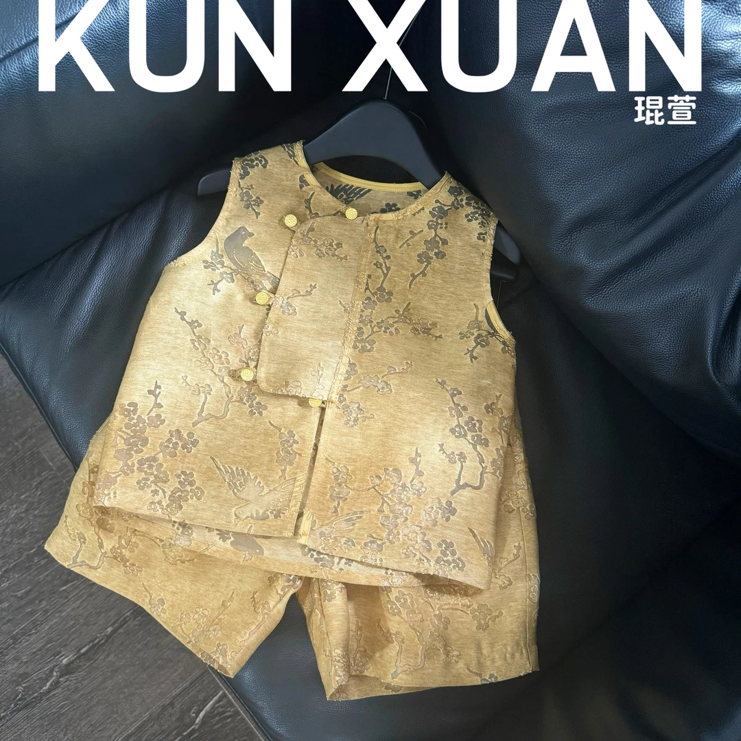 【琨萱】“喜上枝头”夏款男童新中式国风烧花镂空喜鹊套装SU57T132