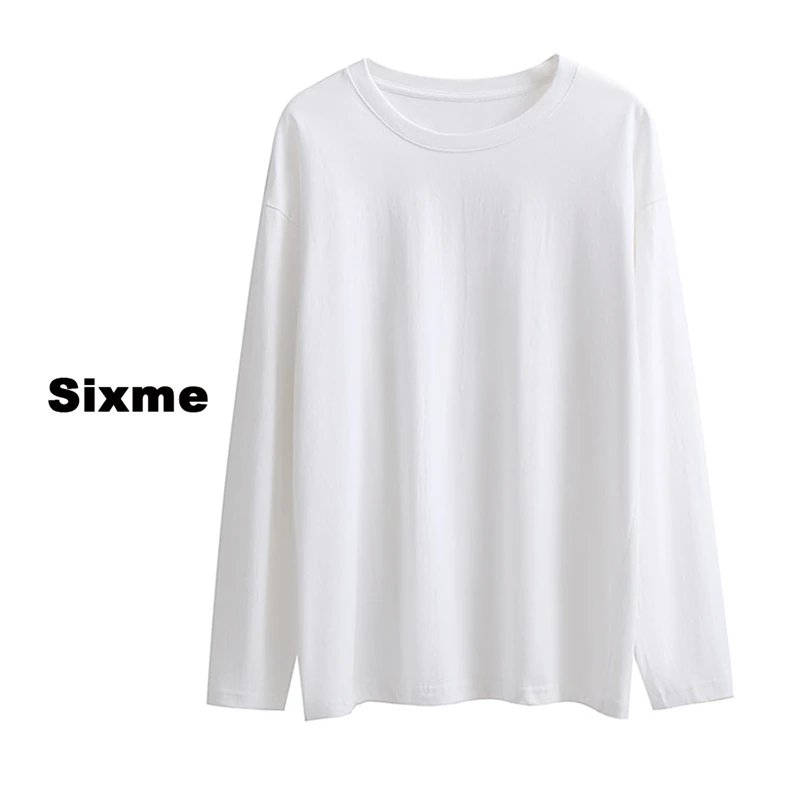 Sixme2023年春秋纯色简约休闲百搭纯棉圆领长袖打底衫ins小众设计