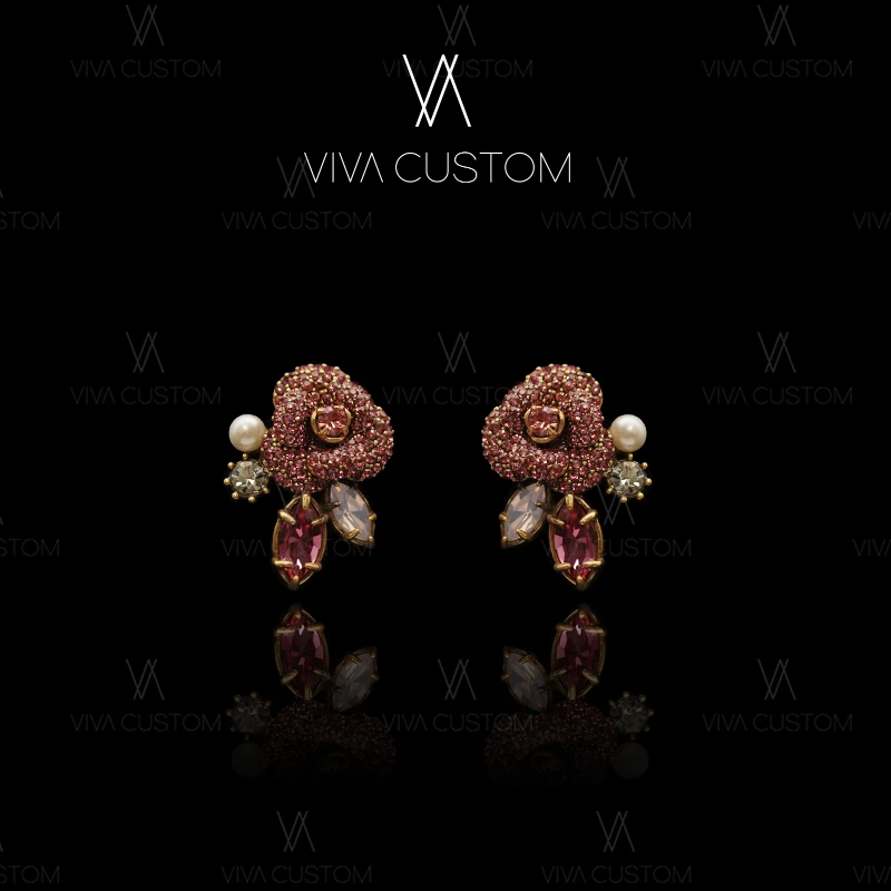 合金合成锆石耳饰 （花语系列）复古宫廷风设计感个性野生玫瑰耳钉