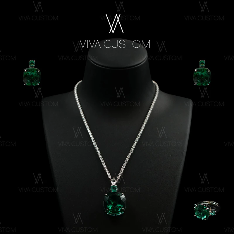 铜合金合成锆石耳饰 简约优雅百搭绿野长青套装