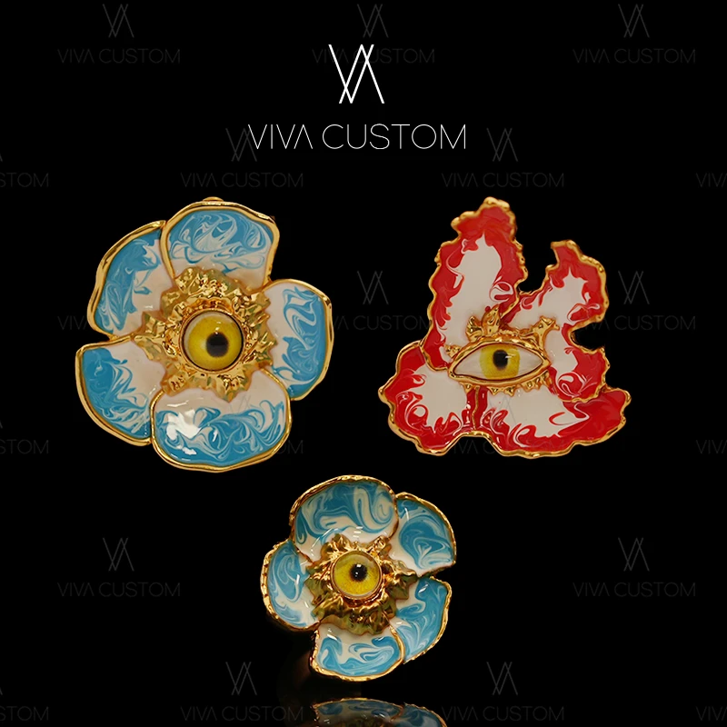 合金耳饰 (夏帕瑞丽系列)复古个性质感轻奢夸张独特花瓣眼睛套装