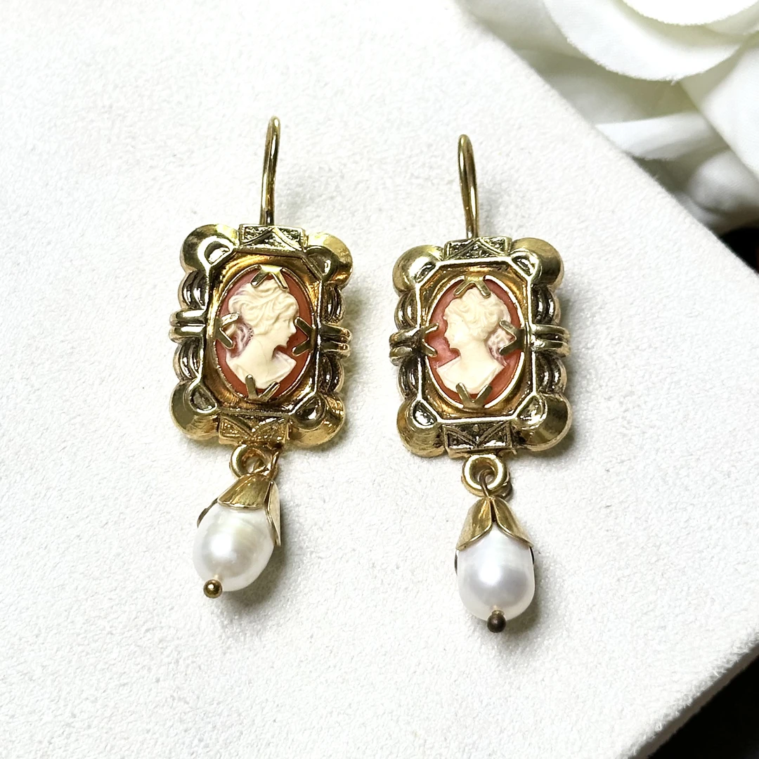 铜合金耳饰 翡冷翠耳钉 佛罗伦萨卡梅奥耳饰耳钩手作XM16