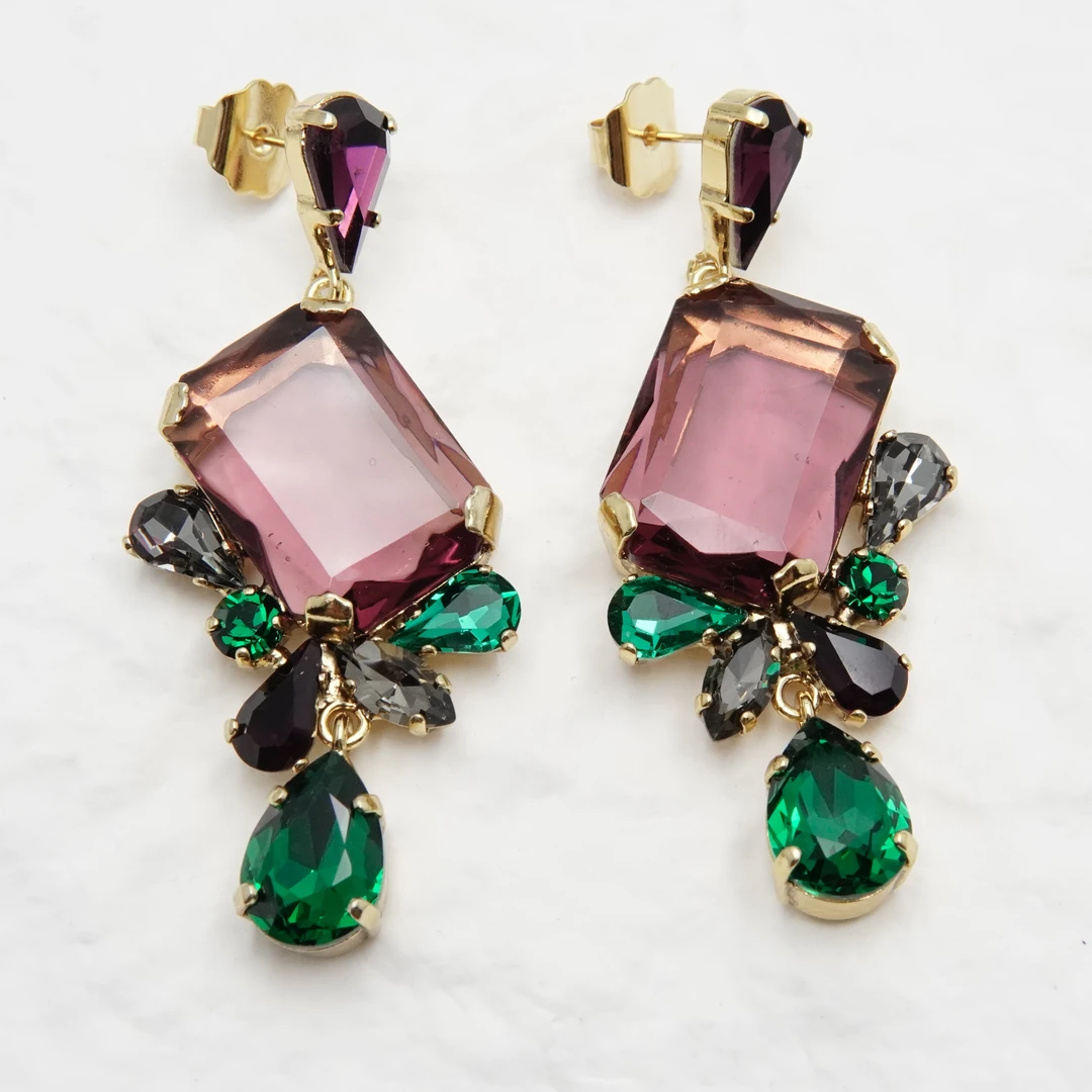 铜合金合成锆石耳饰 翡冷萃耳饰 佛罗伦萨手工 重工编织耳钉 K259