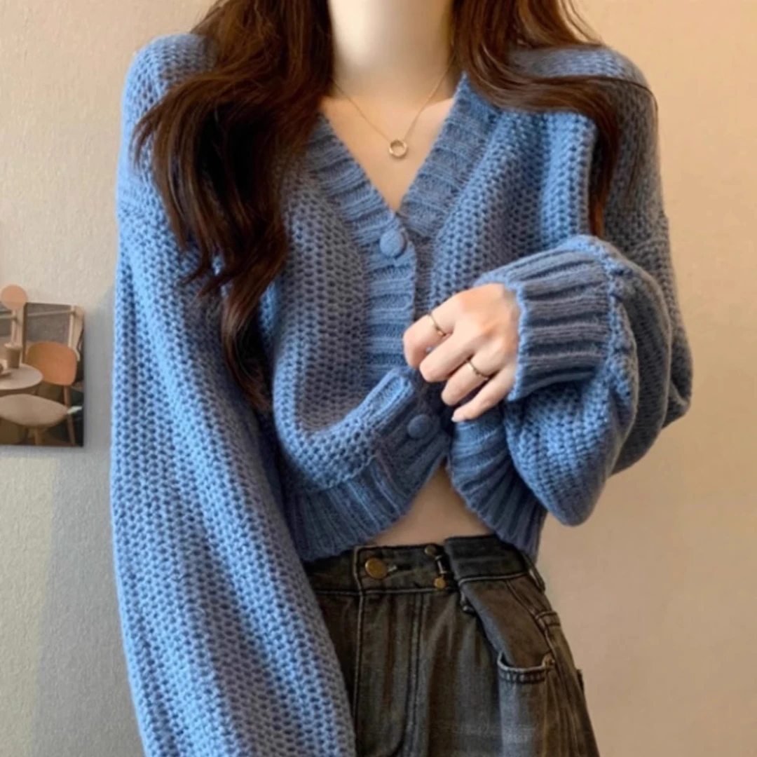 慵懒风短款毛衣开衫外套女春秋2025新款小个子设计感小众针织上衣