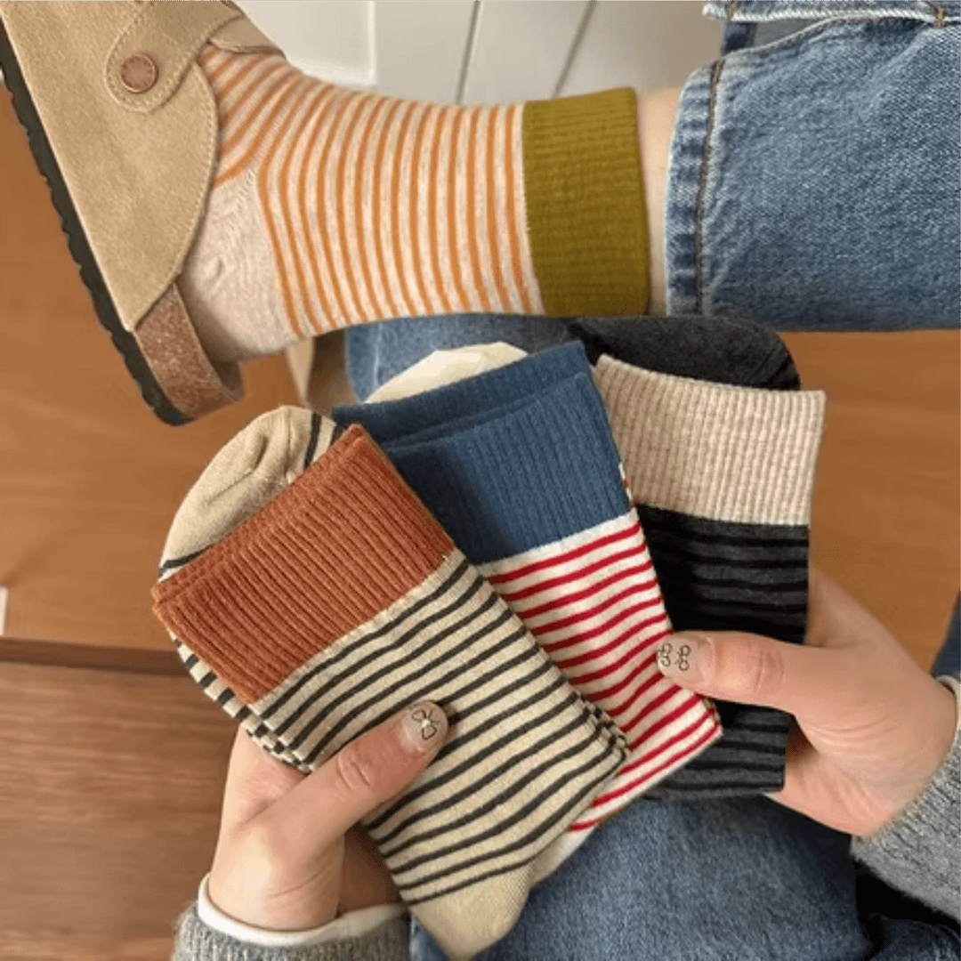 条纹美拉德中筒袜条纹袜学生短筒袜女士中筒袜春秋