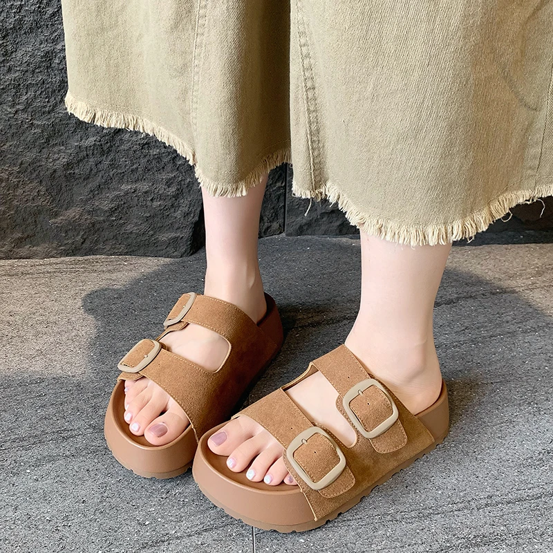 拖鞋女2024新款夏季外穿时尚勃肯鞋复古扣带一字凉鞋厚底凉拖鞋