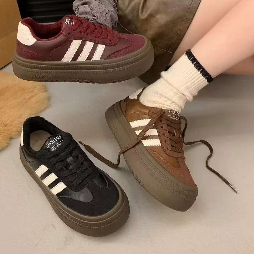 P&C Studio 系带厚底德训鞋休闲鞋女2024年秋款软面防滑增高板鞋