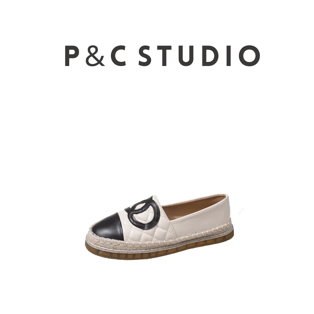 P&CStudio真皮小香风经典菱格渔夫鞋平底百搭软底圆头上班族