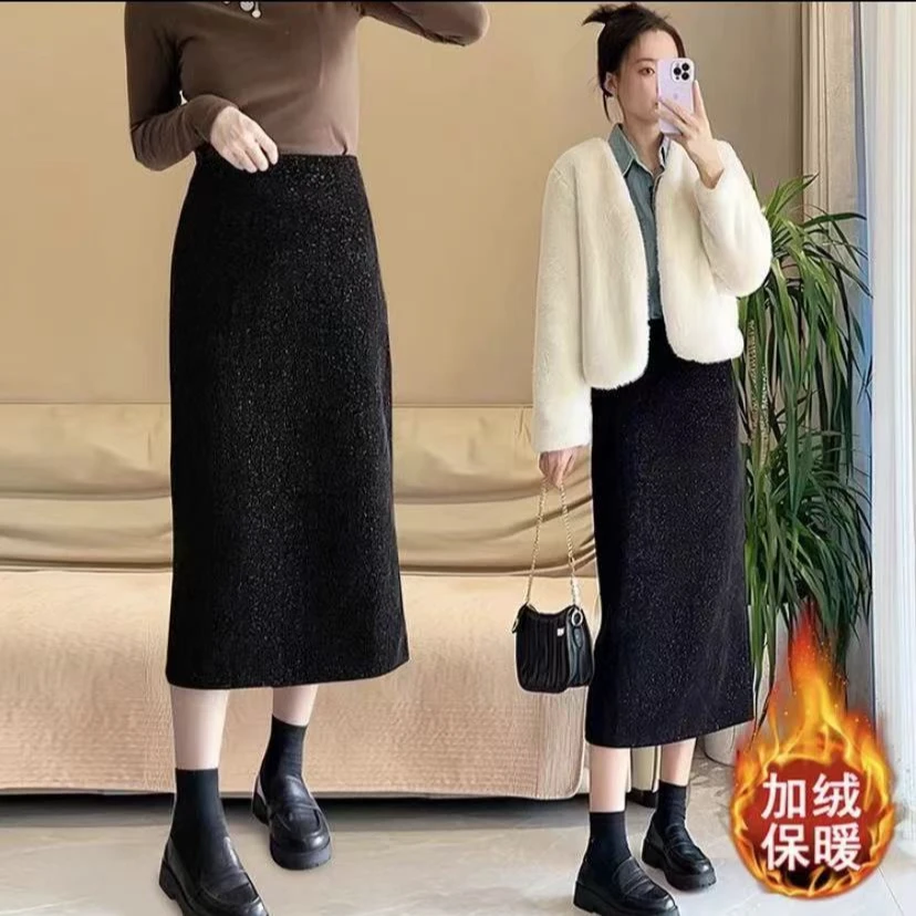 【璀璨星河】冬季高腰显瘦藏肉时尚百搭银丝气质小个子小香风中长裙