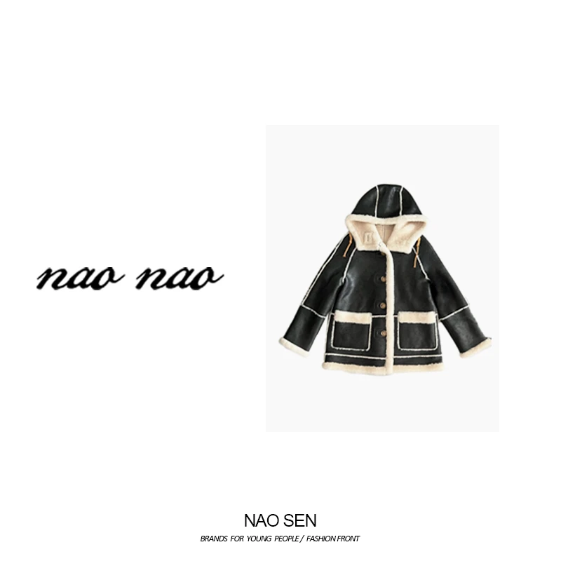 闹森【冬日恋歌】秋冬时尚短款连帽百搭加厚皮毛一体设计感羊毛外套