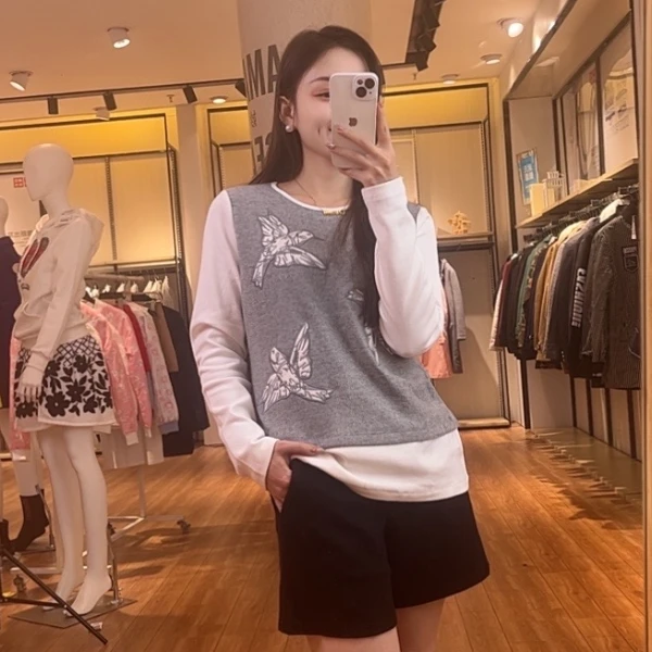 E5WB2936#冬季新款长袖休闲时尚潮流简约气质上衣T恤秋