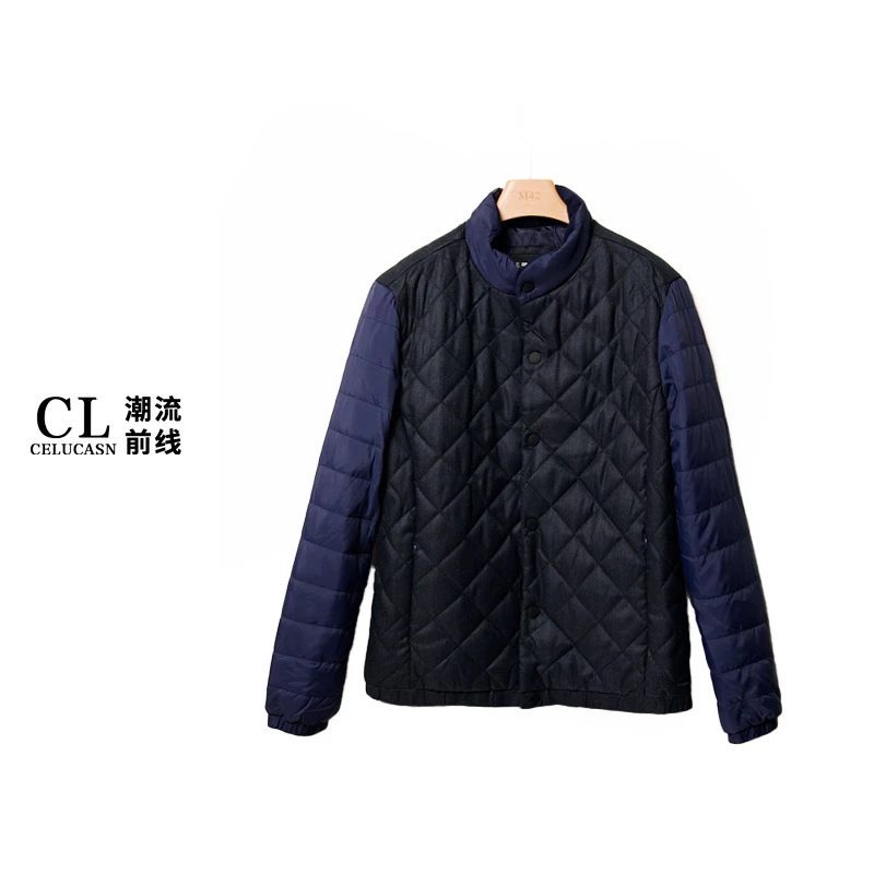 F4VB70593#秋冬款男士商务休闲棉服时尚拼接立领长袖外套