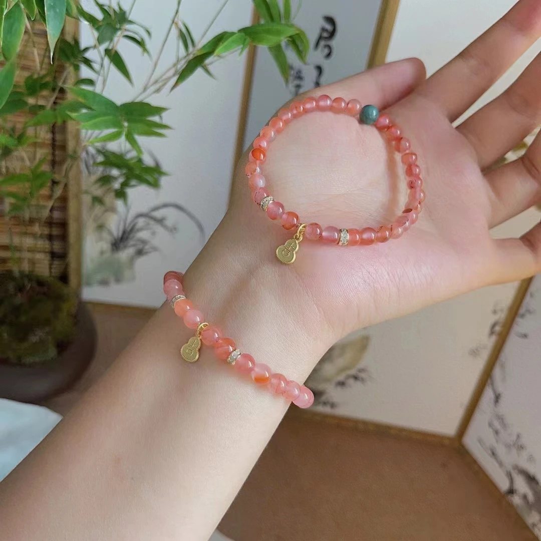 南红翡翠葫芦单圈时尚百搭粉色桃心精美玉手串气质轻奢小众140