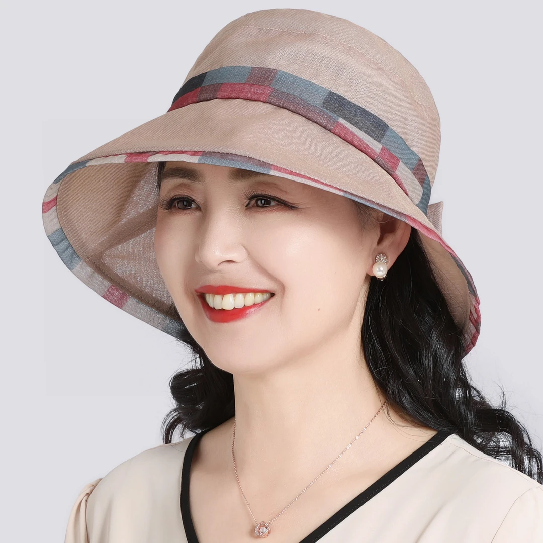 中老年人妈妈帽子女夏天户外百搭渔夫帽可折叠盆帽夏季遮脸太阳帽