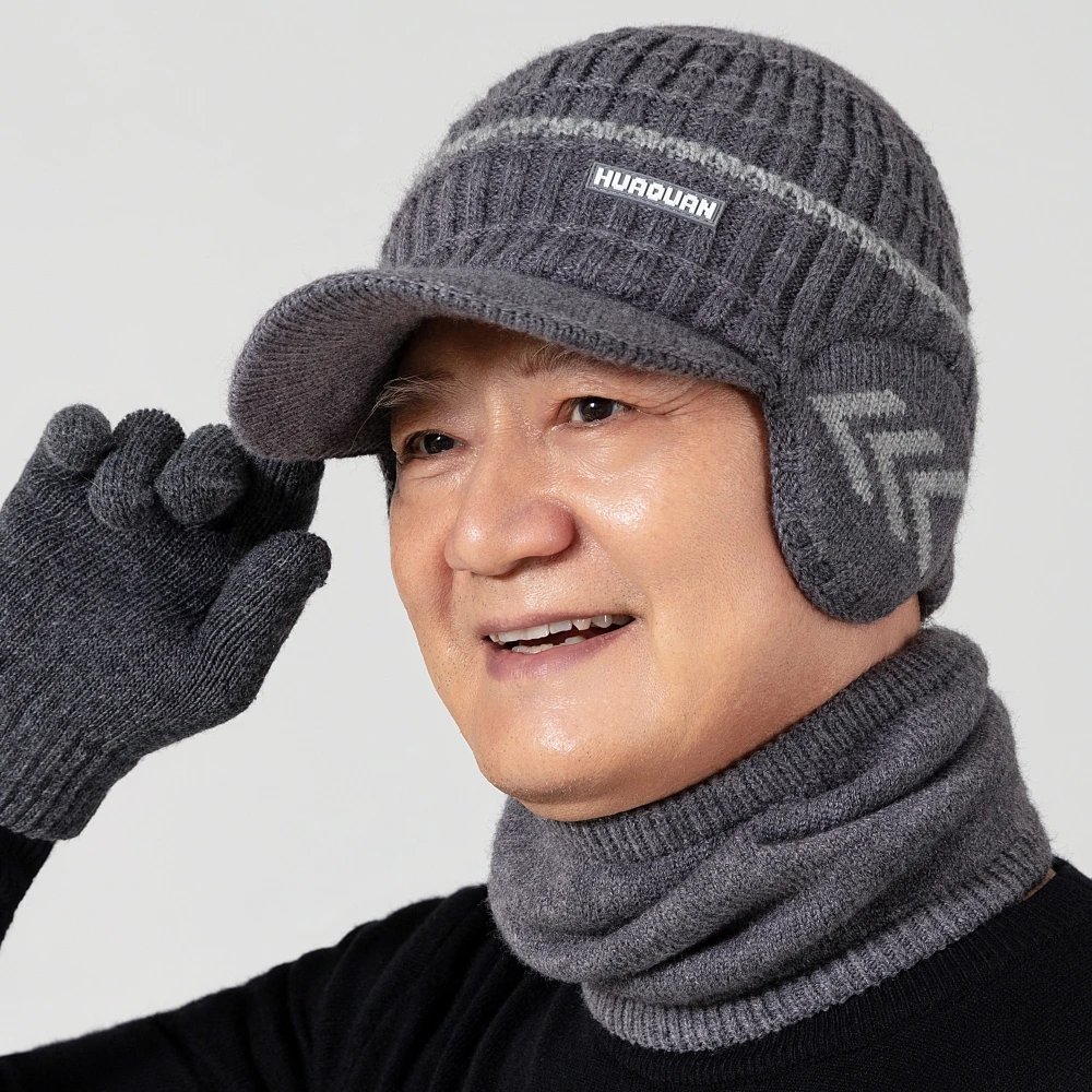 爸爸帽子男冬天护耳防风寒针织毛线帽中老年人爷爷户外包头棉帽冬