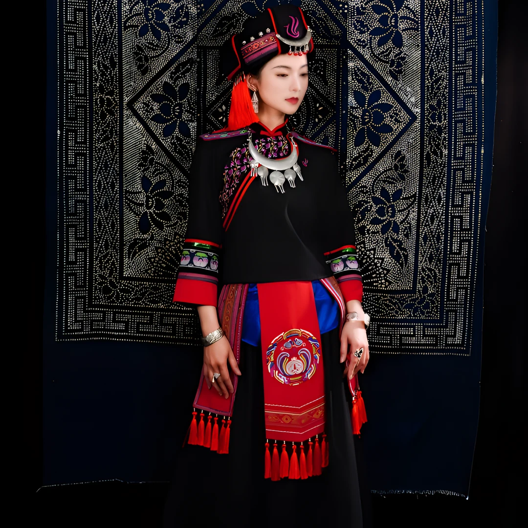仫飞原创民族服饰【仫佬族】服装黑红盛装礼服
