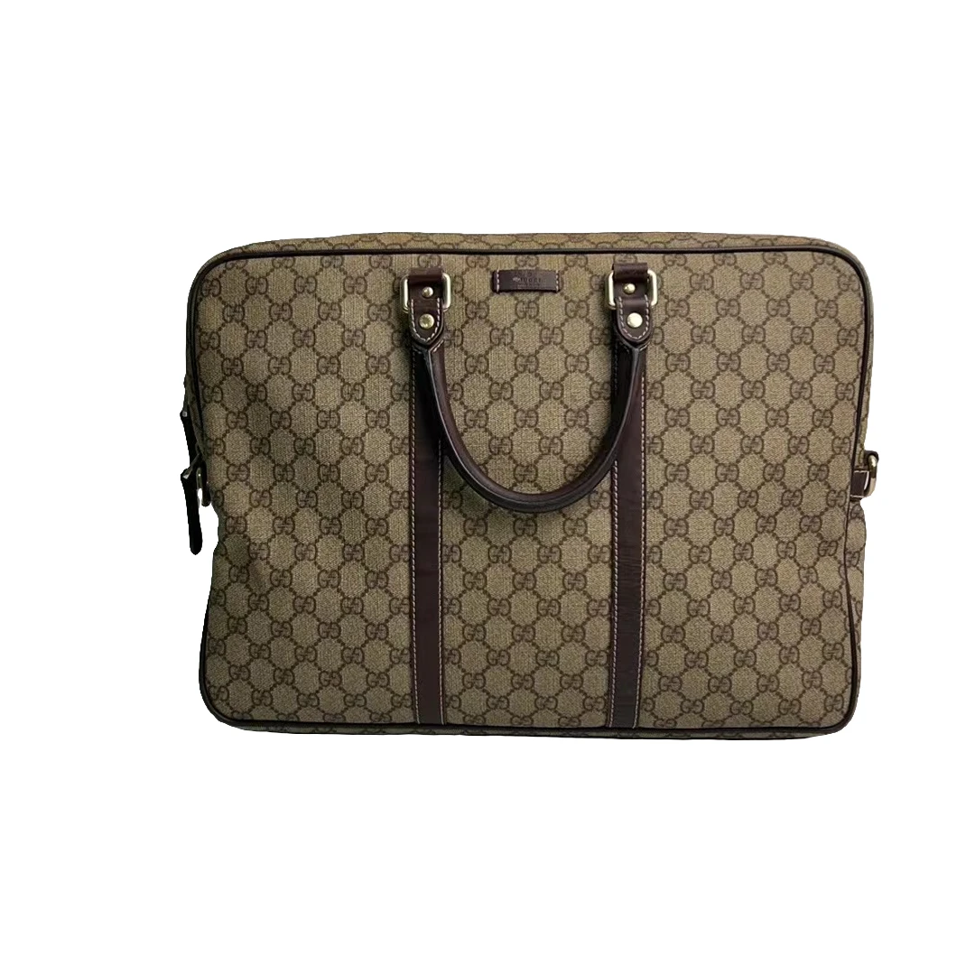 90新 GUCCI/古驰 古驰//老花经典公文包休闲棕色商务男士（566120）