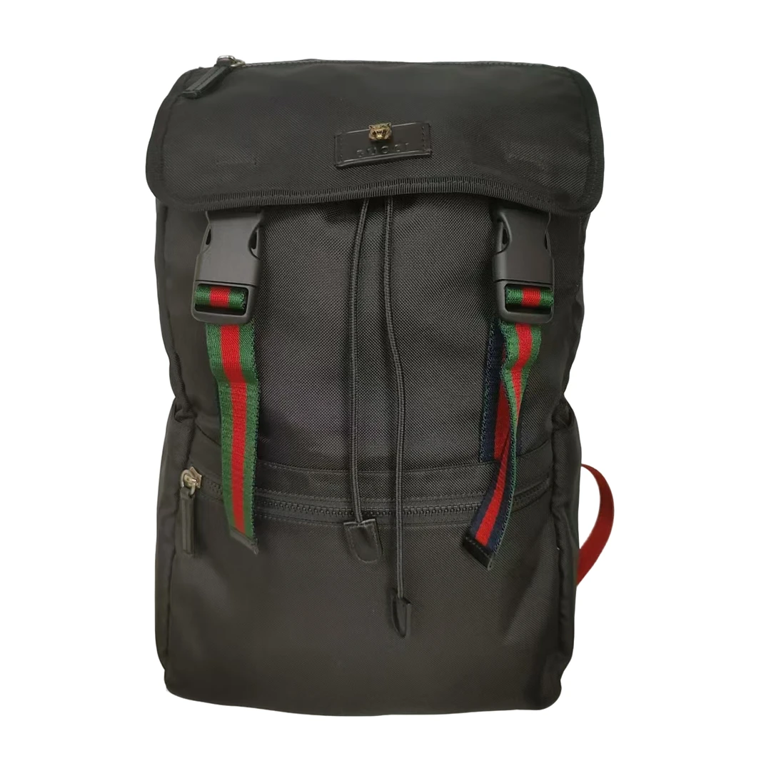 95新 GUCCI/古驰 GUCCI古驰经典百搭虎头红蓝肩带双肩包(209)