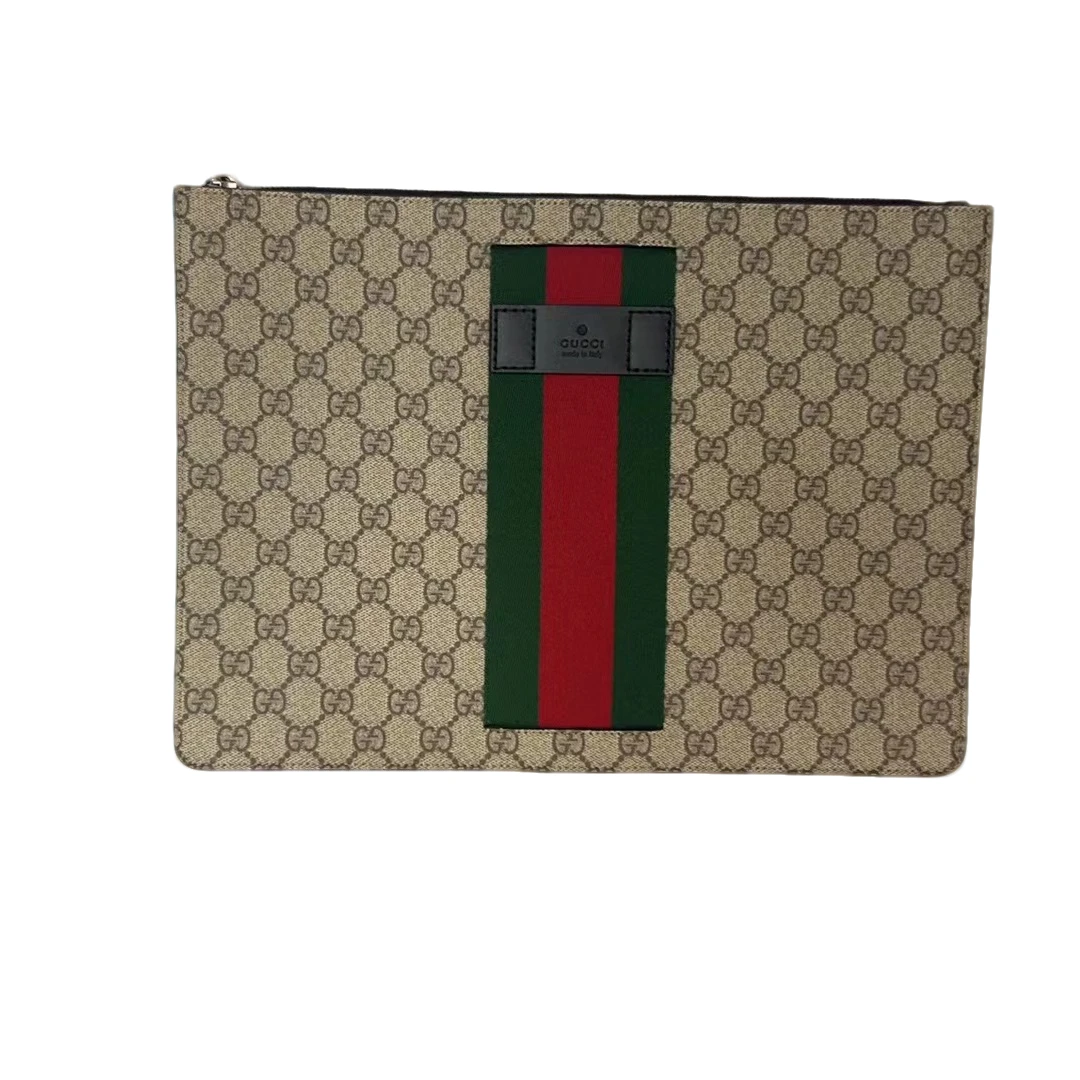 95新 GUCCI/古驰 古驰经典老花红绿织带手拿信封包（129140）
