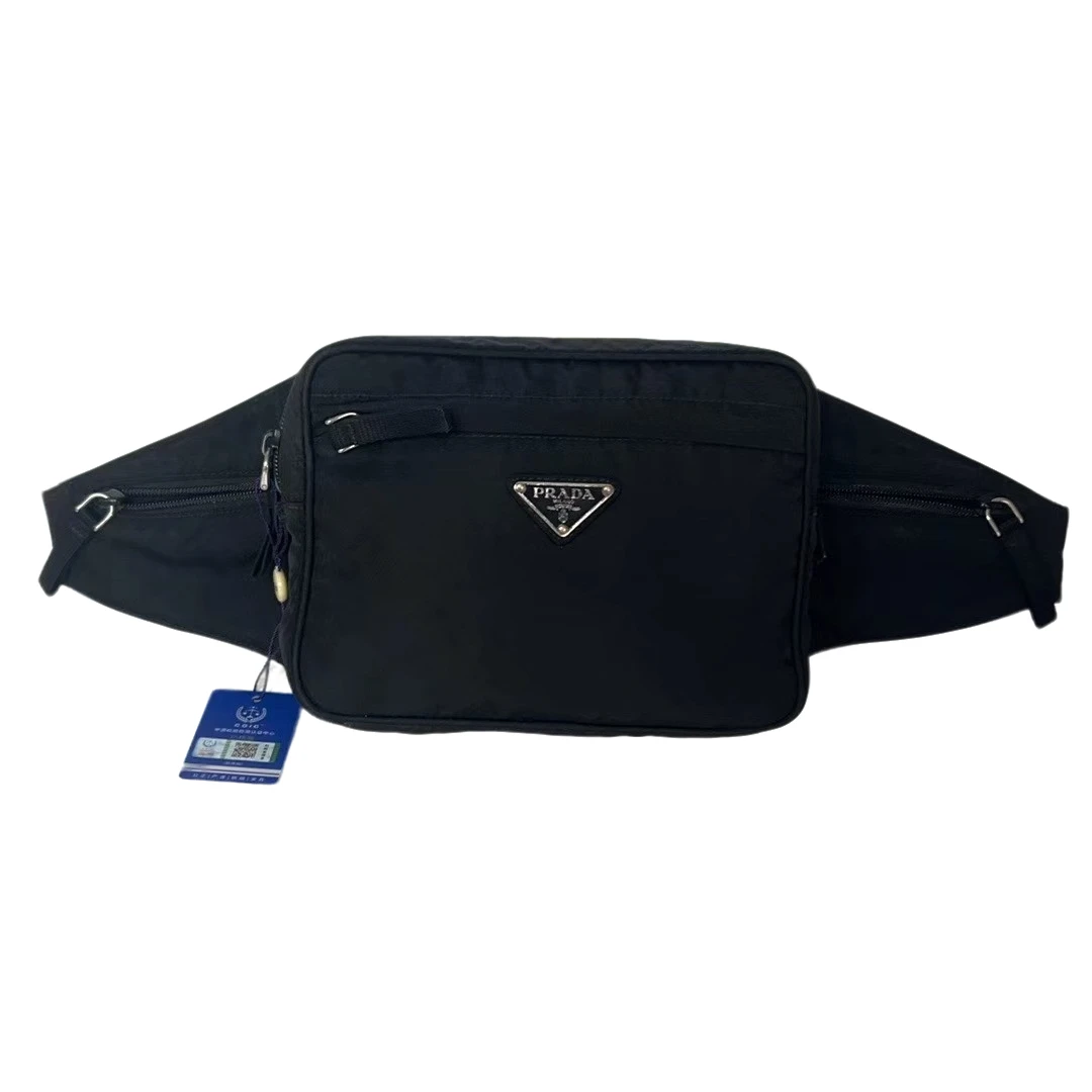95新 Prada/普拉达 普拉达//经典帆布黑色胸腰包休闲男士（965180）