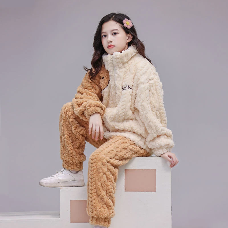 儿童睡衣女童新款秋冬季加厚套装女孩大童家居服