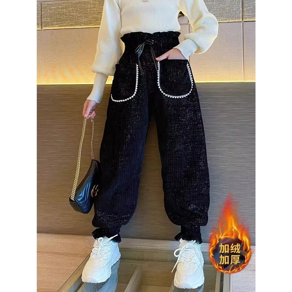 女童加绒裤子冬季新款一体绒加厚时髦洋气大童秋冬装儿童外裤