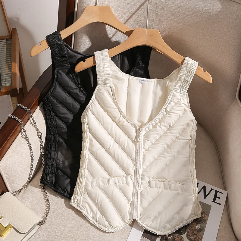 保暖羽绒马甲吊带背心女秋冬季外穿时尚轻薄修身马夹上衣外套叠穿
