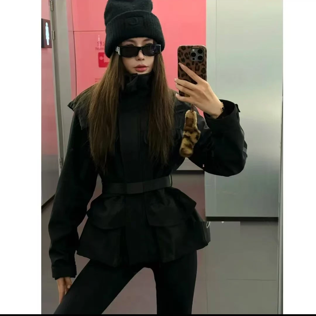 MYYS【鹅绒版】幂幂同款腰带收腰冲锋衣鹅绒服-[衣长64cm]