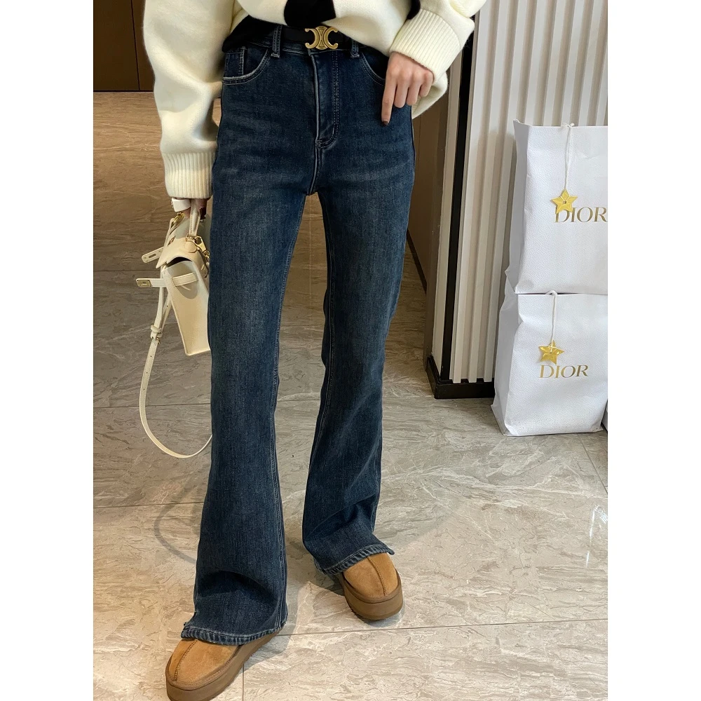 年终大促 秋冬高腰显瘦微喇开叉加绒马蹄牛仔长裤J8881697