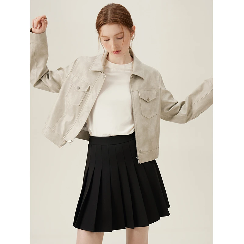 范思蓝恩外套女春2024新款棕色短款复古夹克24FS11081